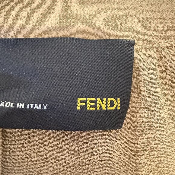 Fendi Women's Tan Pleated Chiffon Short Sleeve Midi Dress Size 42 US 6 - Picture 10 of 12